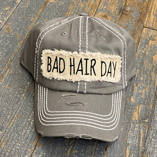 Bad Hair Day Patch Rugged Grey Embroidered Ball Cap