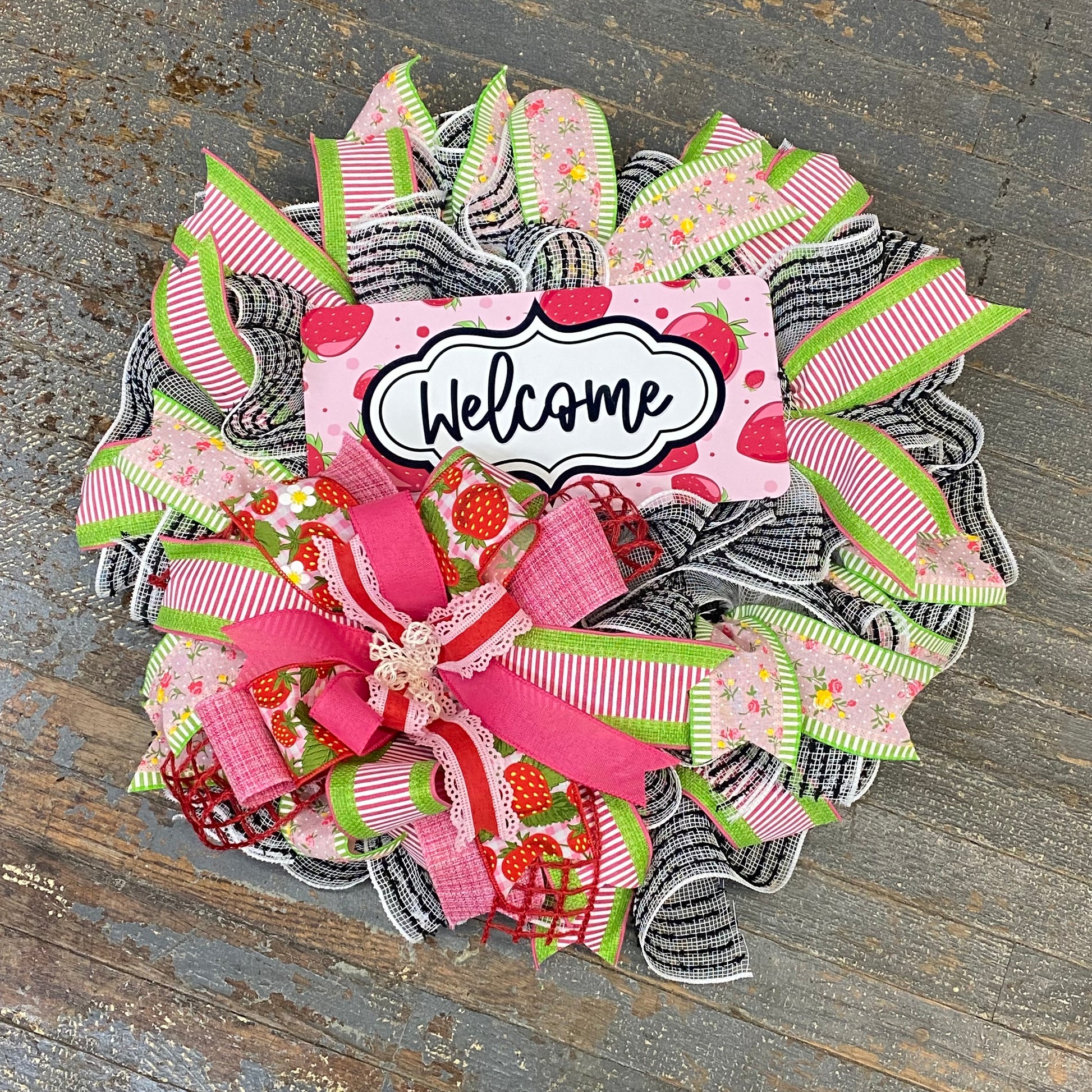 Summer Strawberry Welcome Holiday Wreath Door Hanger