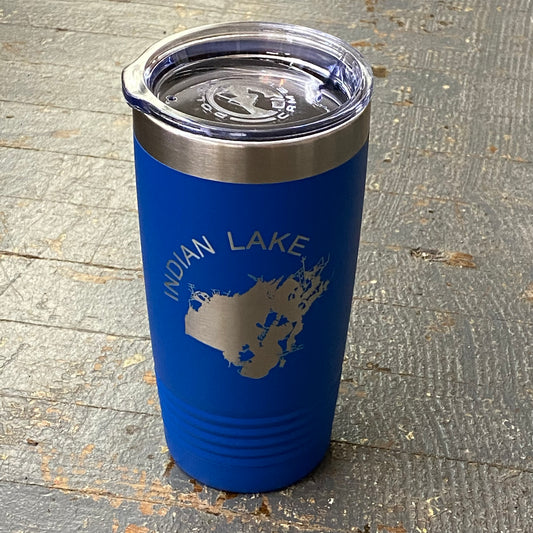 Indian Lake Map Laser Engraved Stainless Steel 20oz Wine Beverage Drink Travel Tumbler Royal Blue