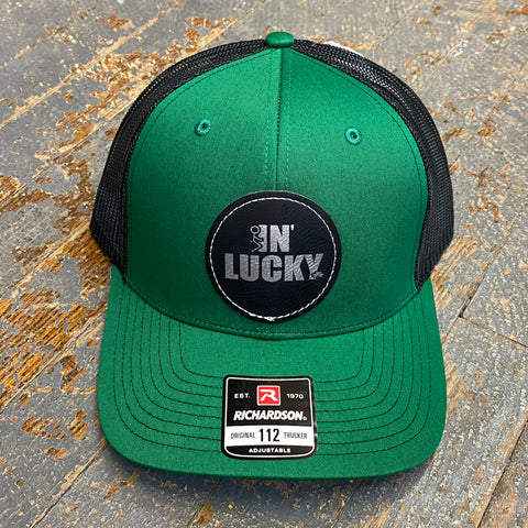F'In Lucky Leather Patch Trucker Ball Cap Green Black