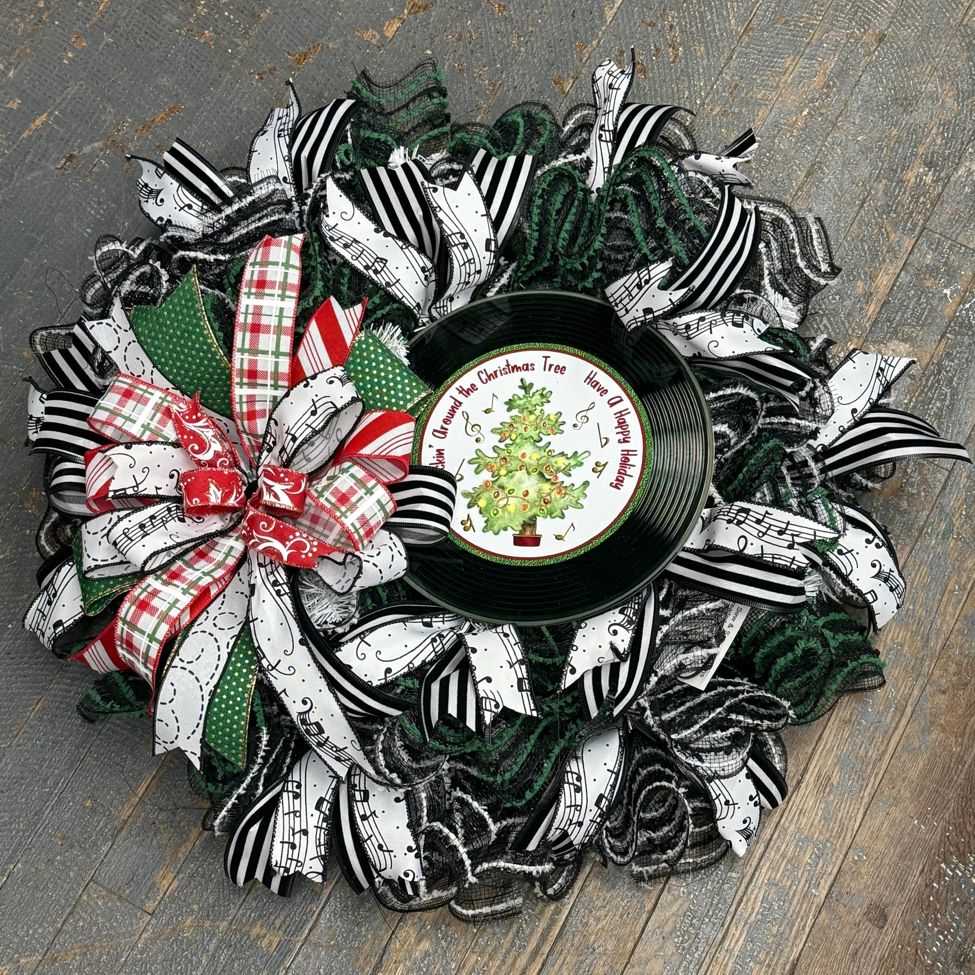 Rockin' Around Christmas Tree Happy Holiday Christmas Seasonal Holiday Wreath Door Hanger