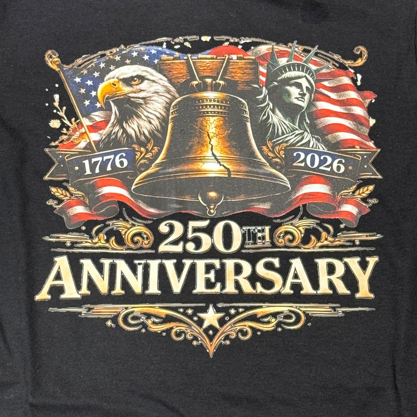America 250 Liberty Bell Anniversary Black Graphic Designer Short Sleeve T-Shirt