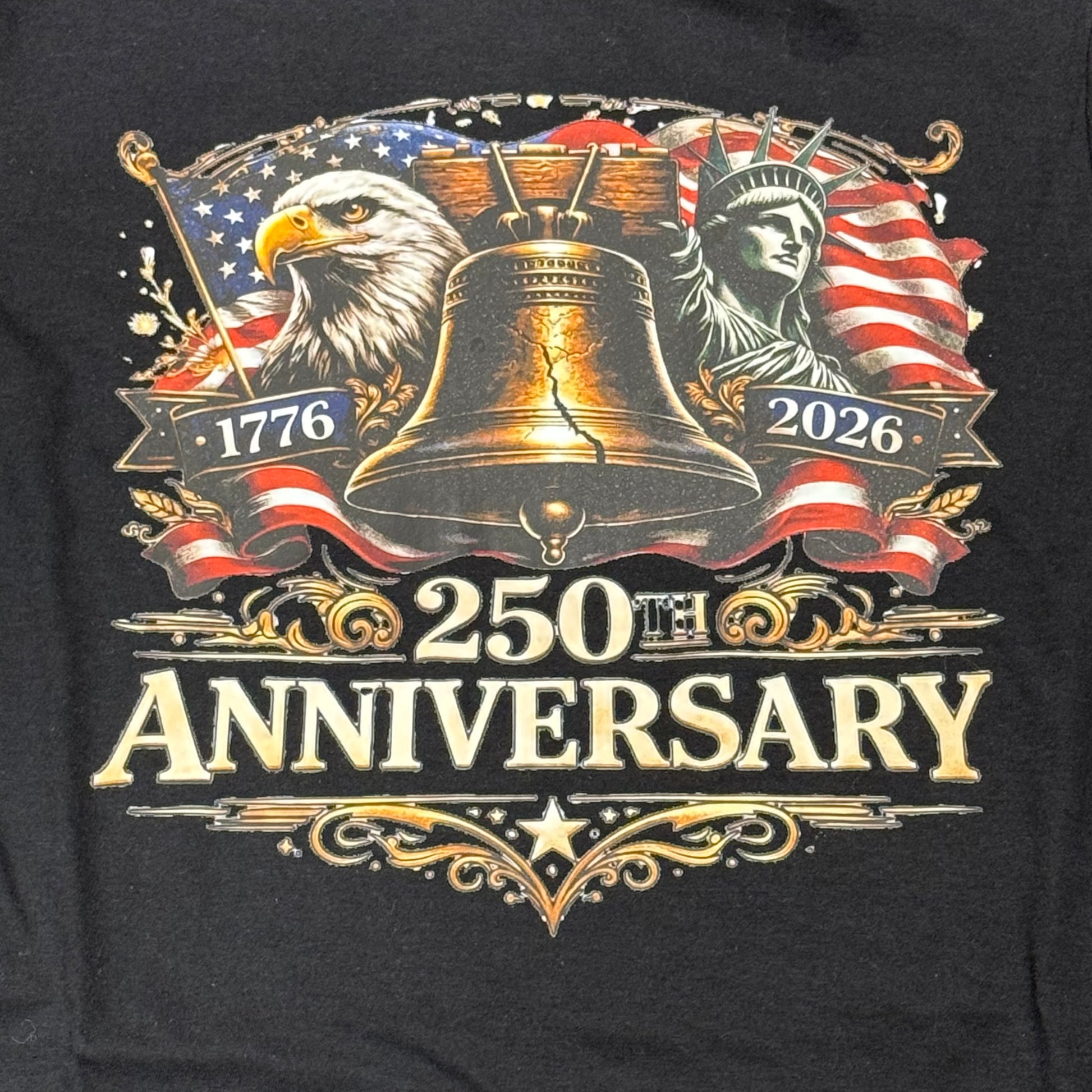America 250 Liberty Bell Anniversary Black Graphic Designer Short Sleeve T-Shirt