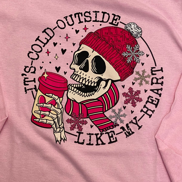 Cold Outside Like My Heart Skull Long Sleeve T-Shirt Graphic Designer Tee