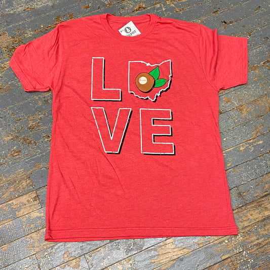 Ohio LOVE Buckeye Red Graphic Designer Short Sleeve T-Shirt