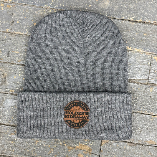 Holders Hideaway Leather Patch Beanie Ball Cap Fold Over Grey