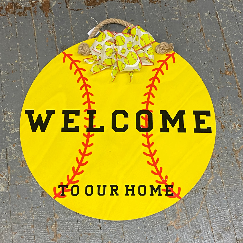 Welcome to Our Home Round Wood Softball Wall Sign Door Wreath