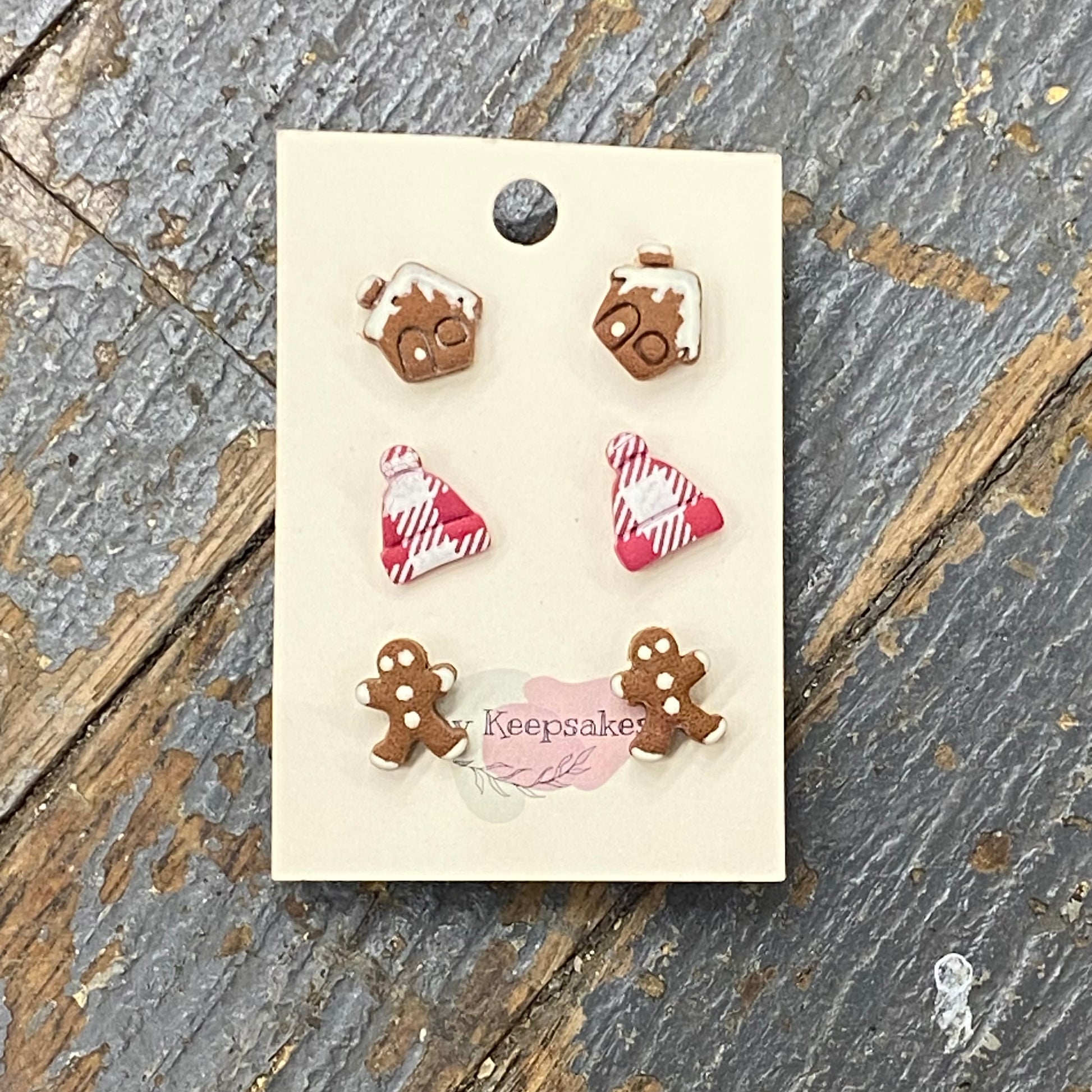 Clay 3 Pair Winter Gingerbread Beanie Post Earring Set