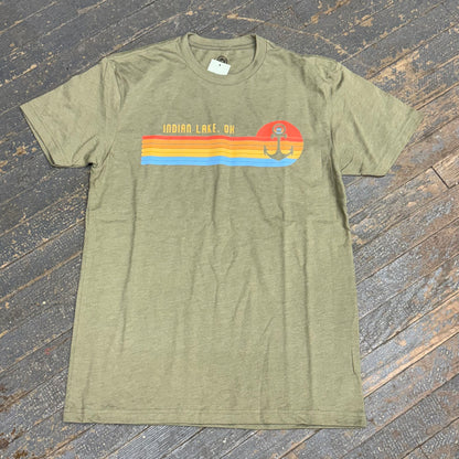 Sunset Anchor Indian Lake OH Sage Green Graphic Designer Short Sleeve T-Shirt