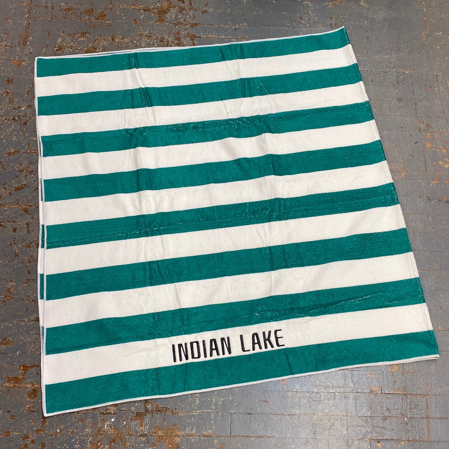 Indian Lake Embroidered Beach Towel Green Stripe