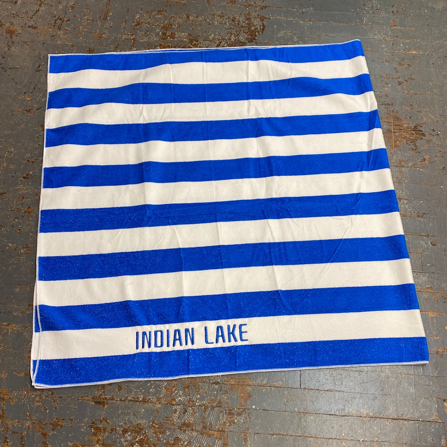 Indian Lake Embroidered Beach Towel Blue Stripe