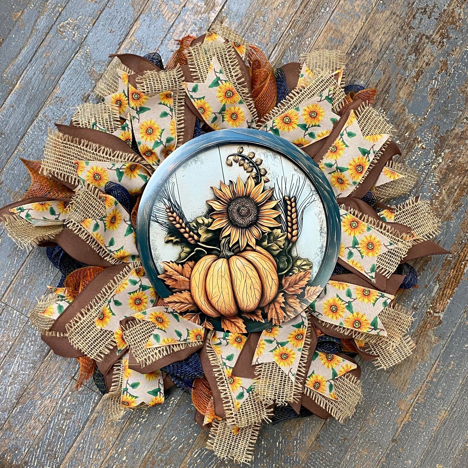 Sunflower Harvest Pumpkin Seasonal Holiday Wreath Door Hanger