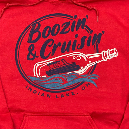 Boozin' Cruisin' Indian Lake OH Red Graphic Designer Long Sleeve Sweatshirt Hoody