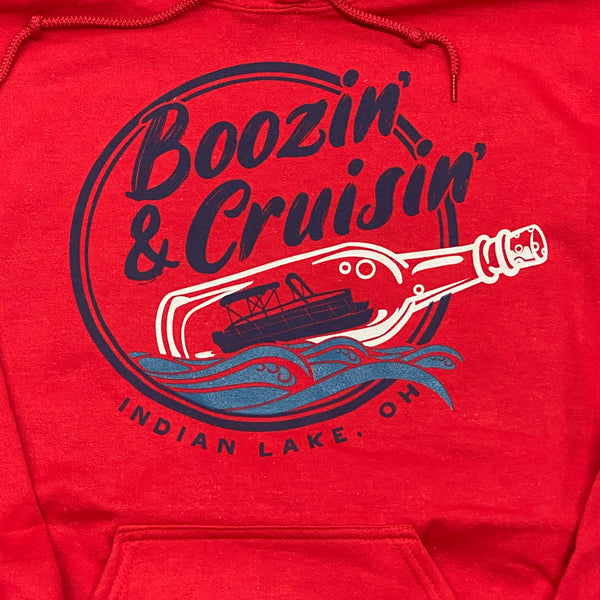 Boozin' Cruisin' Indian Lake OH Red Graphic Designer Long Sleeve Sweatshirt Hoody