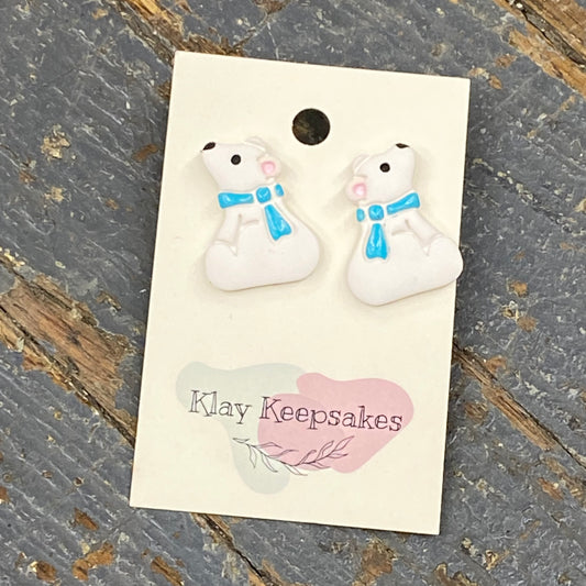 Clay Polar Bear Post Dangle Earring Set