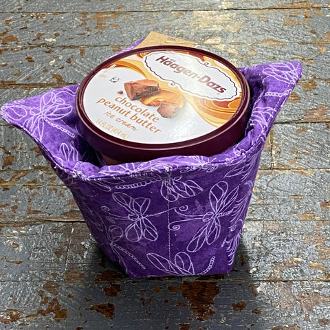Handmade Fabric Cloth Ice Cream Bowl Coozie Cold Pad Holder Purple