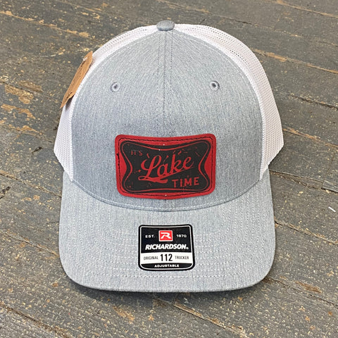 It's Lake Time Leather Patch Trucker Ball Cap Grey White