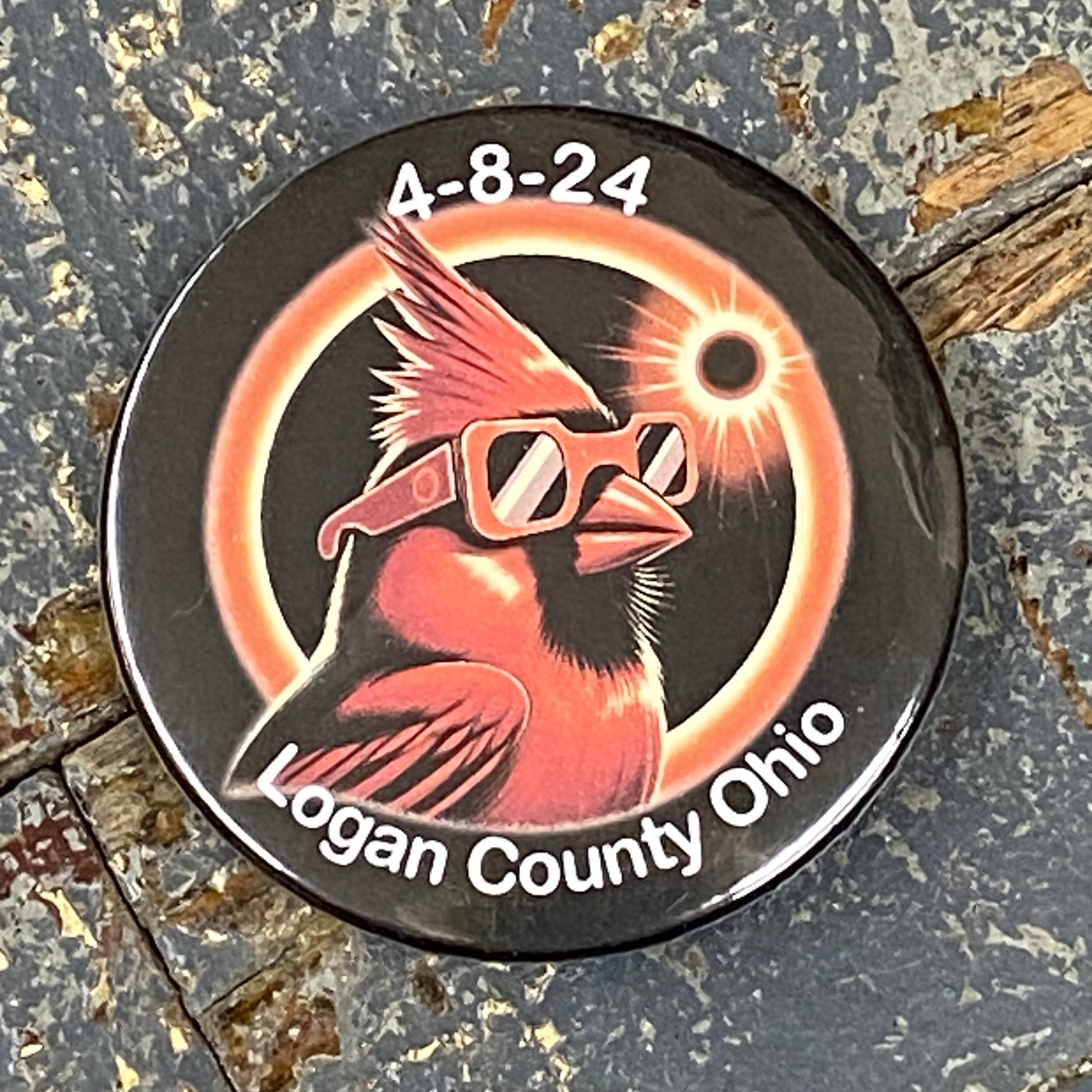 Cardinal Logan County Ohio Solar Eclipse Button