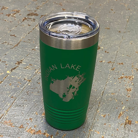 Indian Lake Map Laser Engraved Stainless Steel 20oz Wine Beverage Drink Travel Tumbler Grass Green