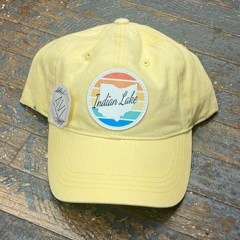 Indian Lake Ohio Color Line Leather Patch Faded Ball Cap Yellow