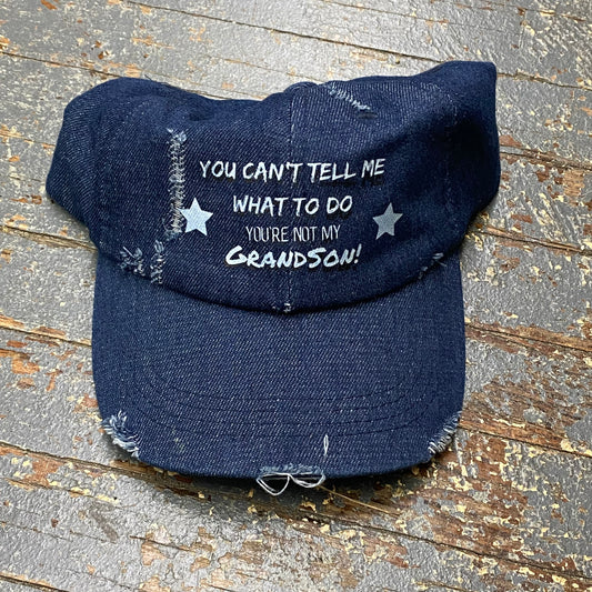 Tell Me What To Do Grandson Painted Denim Ball Cap