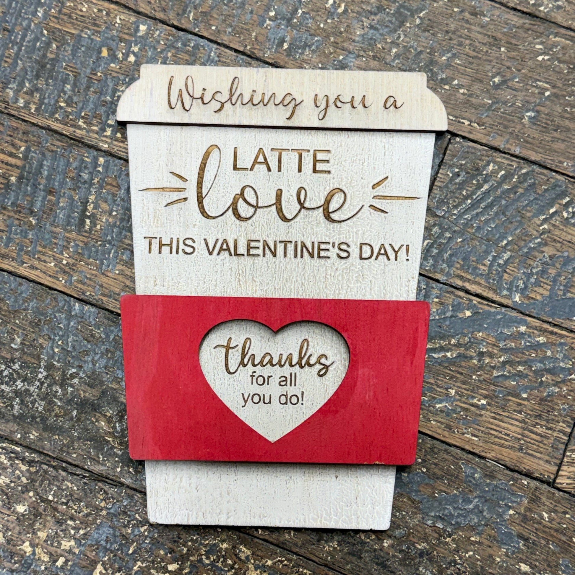 Latte Love Wood Engraved Gift Card Holder Ornament