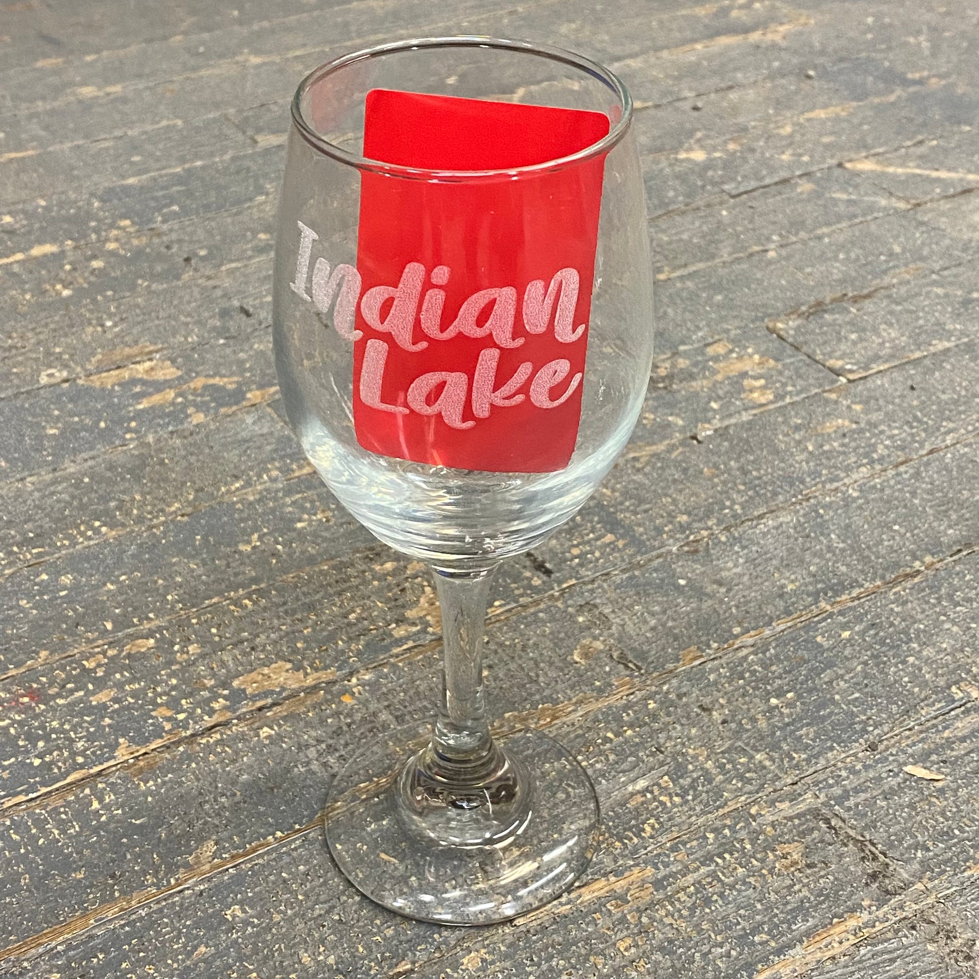 Laser Engraved Stemmed Wine Glass Indian Lake