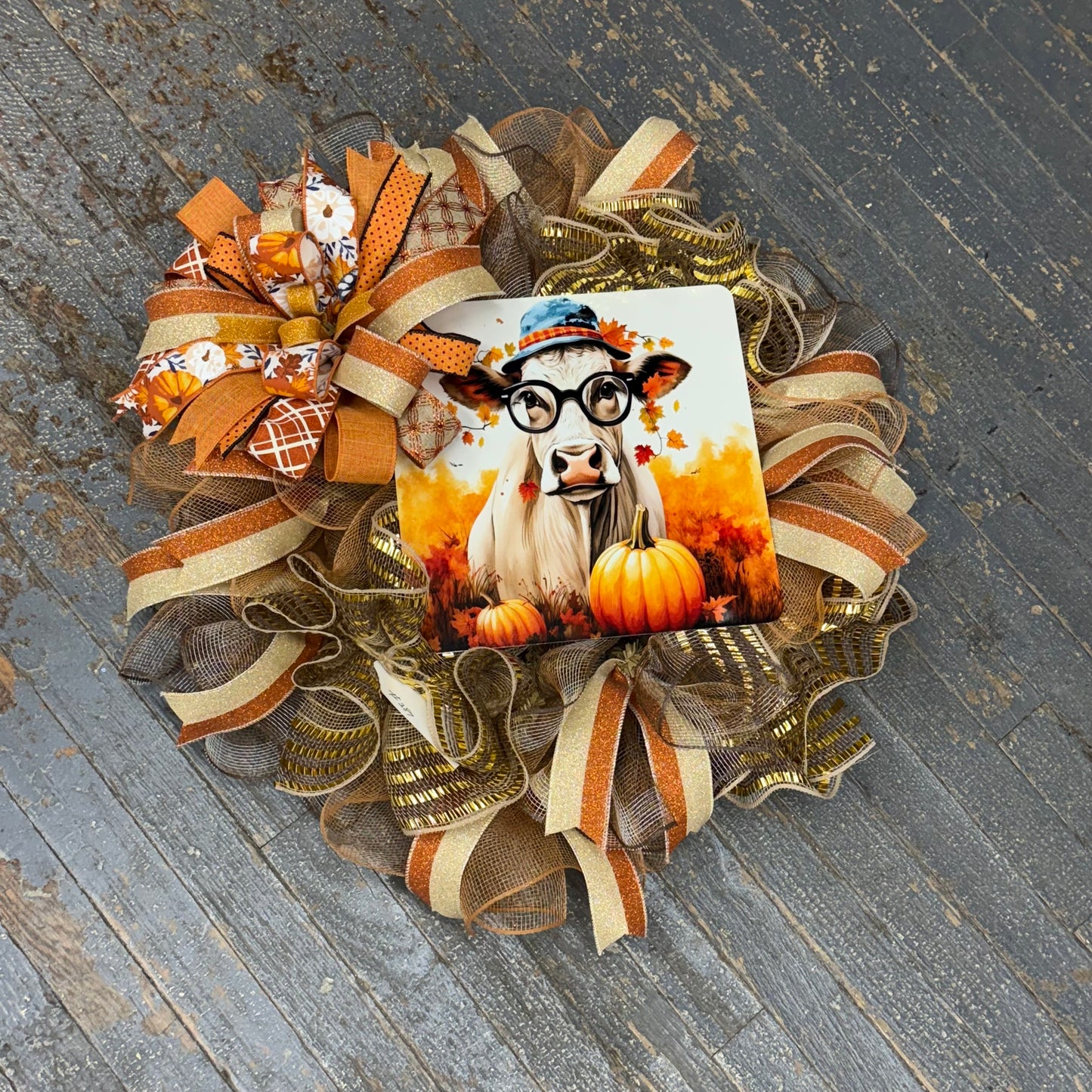 Fall Autumn Farm Cow Seasonal Holiday Wreath Door Hanger