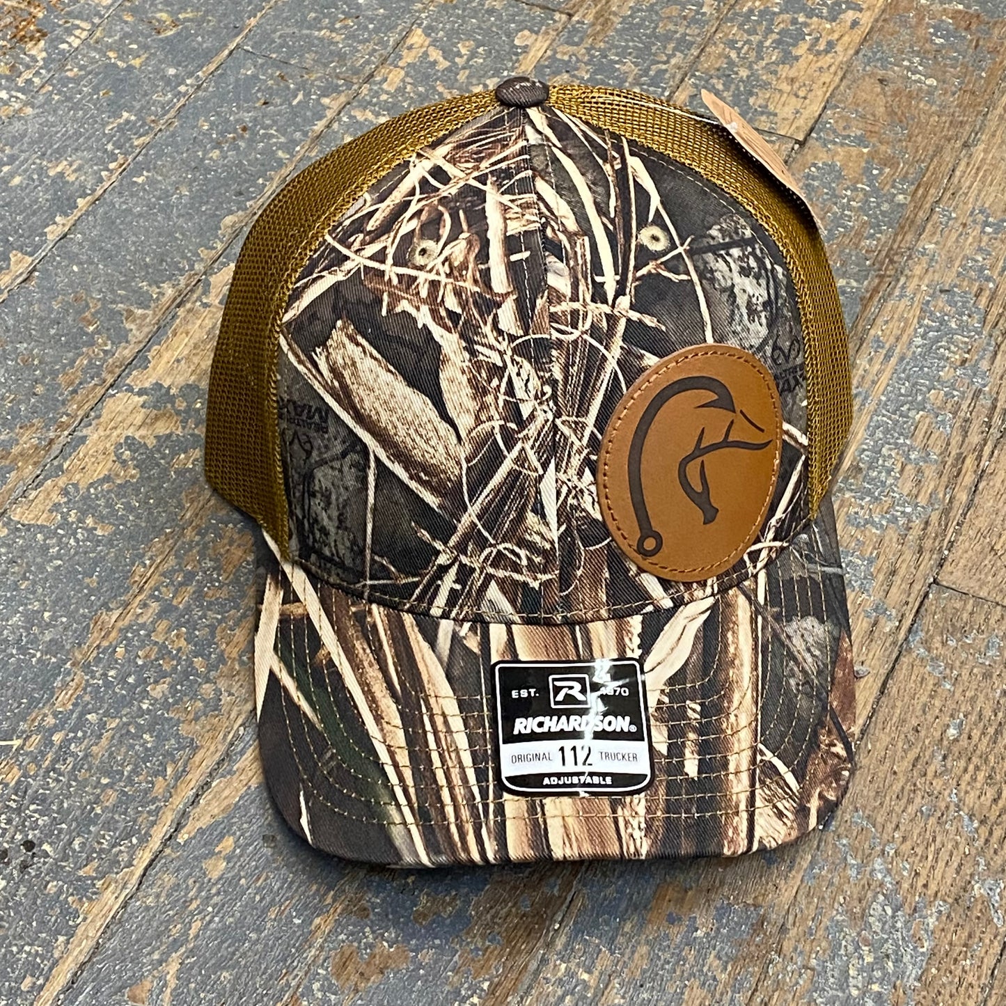 Fishhook Duck Head Leather Patch Trucker Ball Cap Camp Bronze