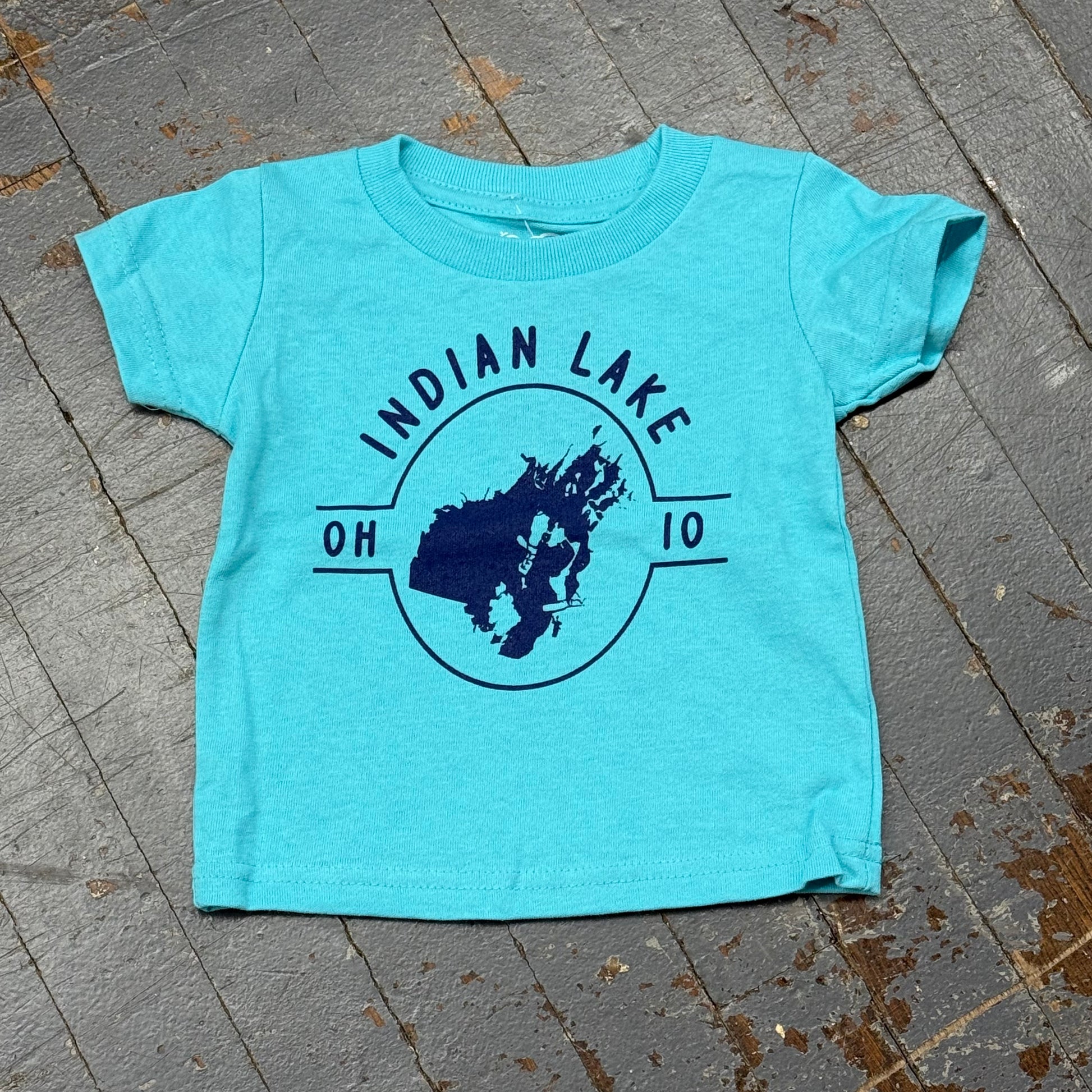 Indian Lake Ohio Graphic Designer Short Sleeve Toddler Child T-Shirt Aqua Teal Blue