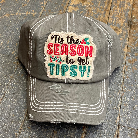 Santa Tis Season Tipsy Patch Rugged Grey Embroidered Ball Cap