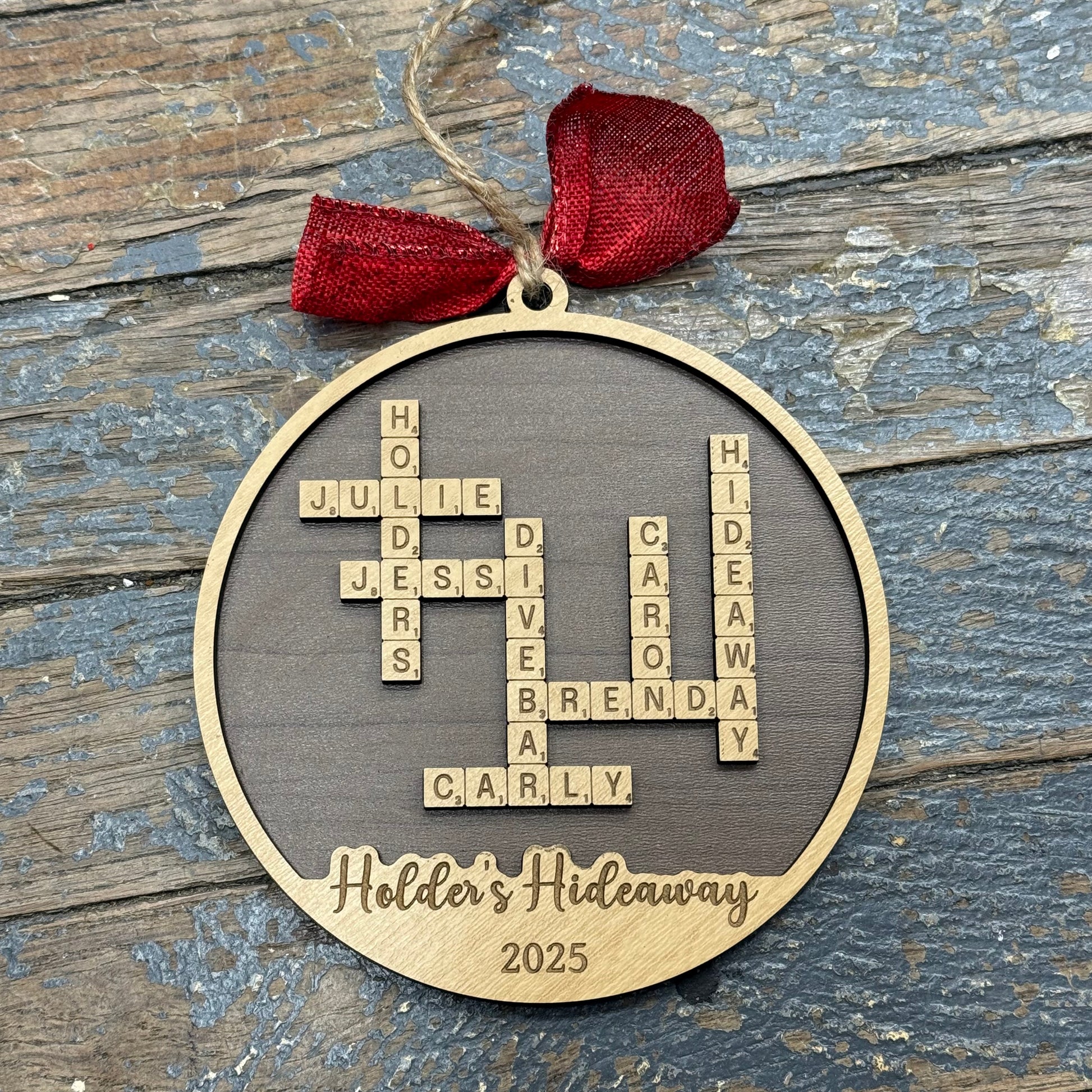 Custom Scrabble Wood Engraved Ornament Basket Tag