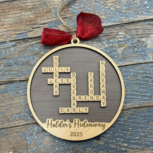 Custom Scrabble Wood Engraved Ornament Basket Tag