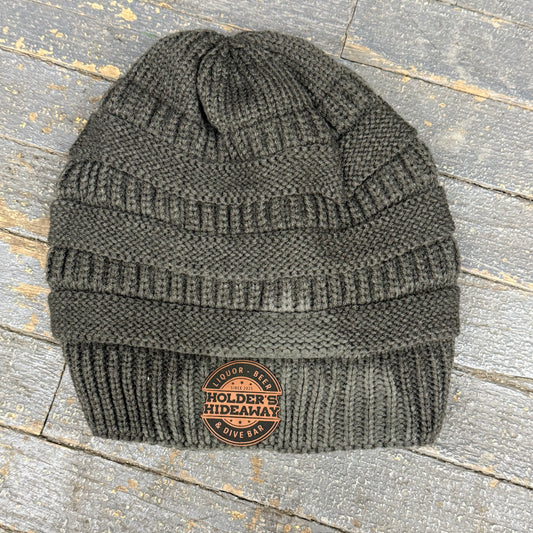 Holders Hideaway Leather Patch Beanie Ball Cap Ladies Knit Dark Grey