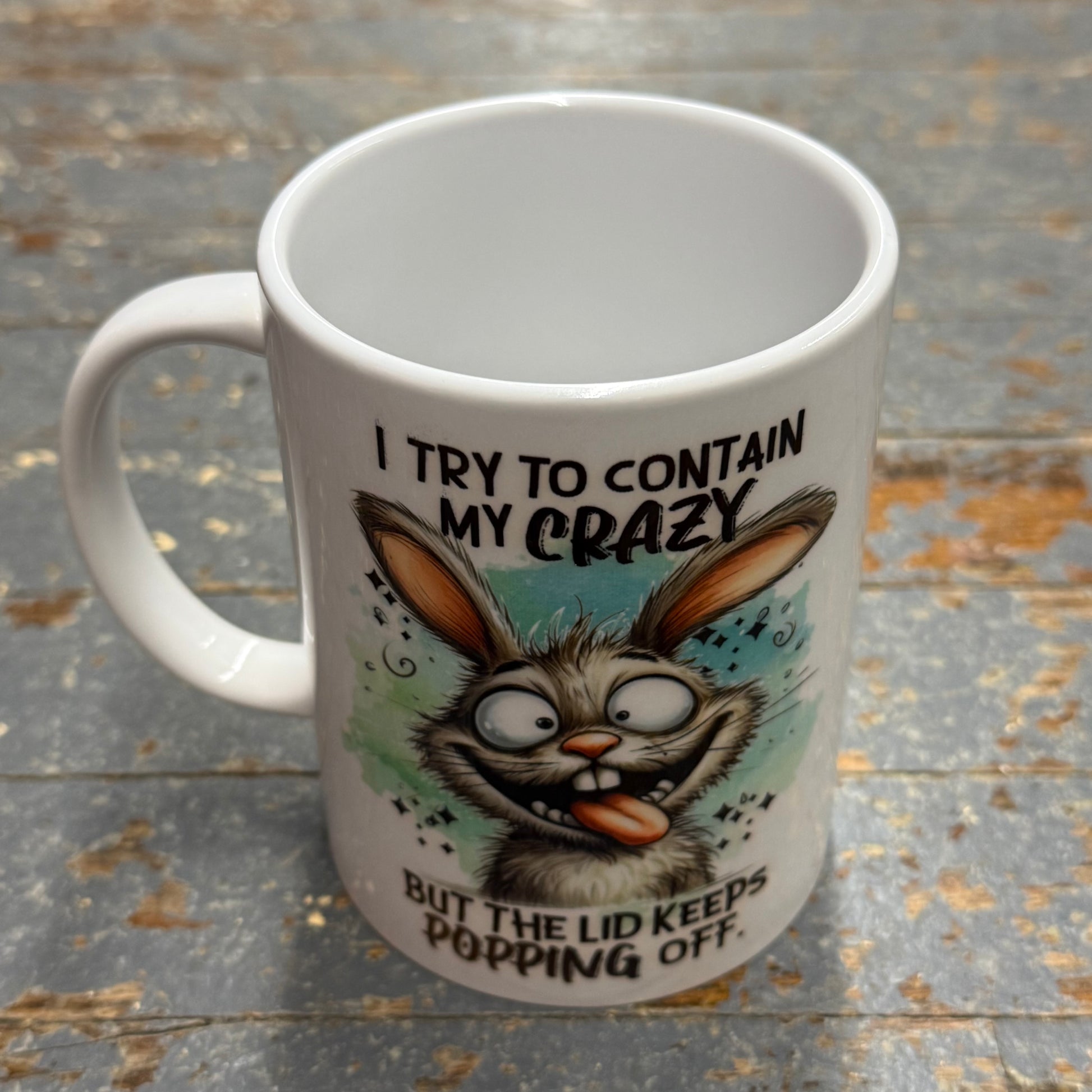 Contain Crazy 12oz Beverage Drink Coffee Mug White