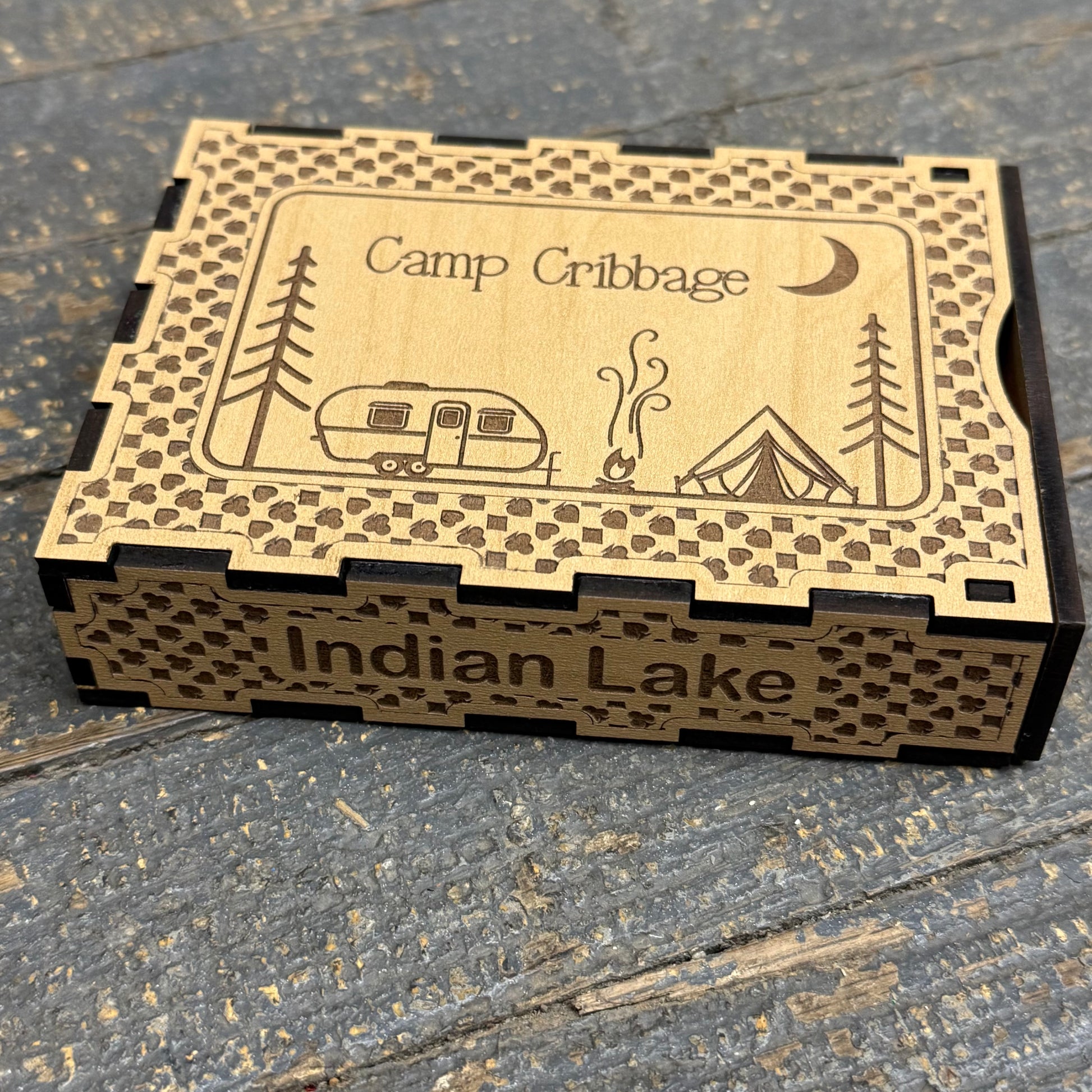 Wooden Camp Cribbage Tabletop Travel Game Indian Lake