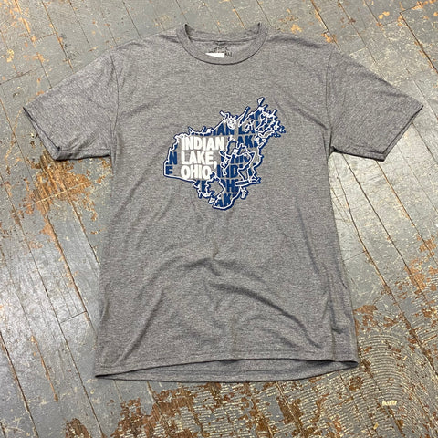 Indian Lake Ohio Map Grey Graphic Designer Short Sleeve T-Shirt