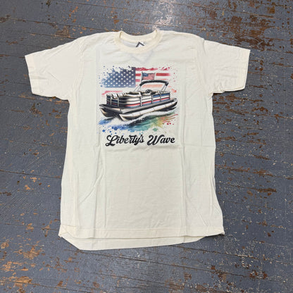 Liberty Waves Pontoon Boat American Flag Cream Graphic Designer Short Sleeve T-Shirt