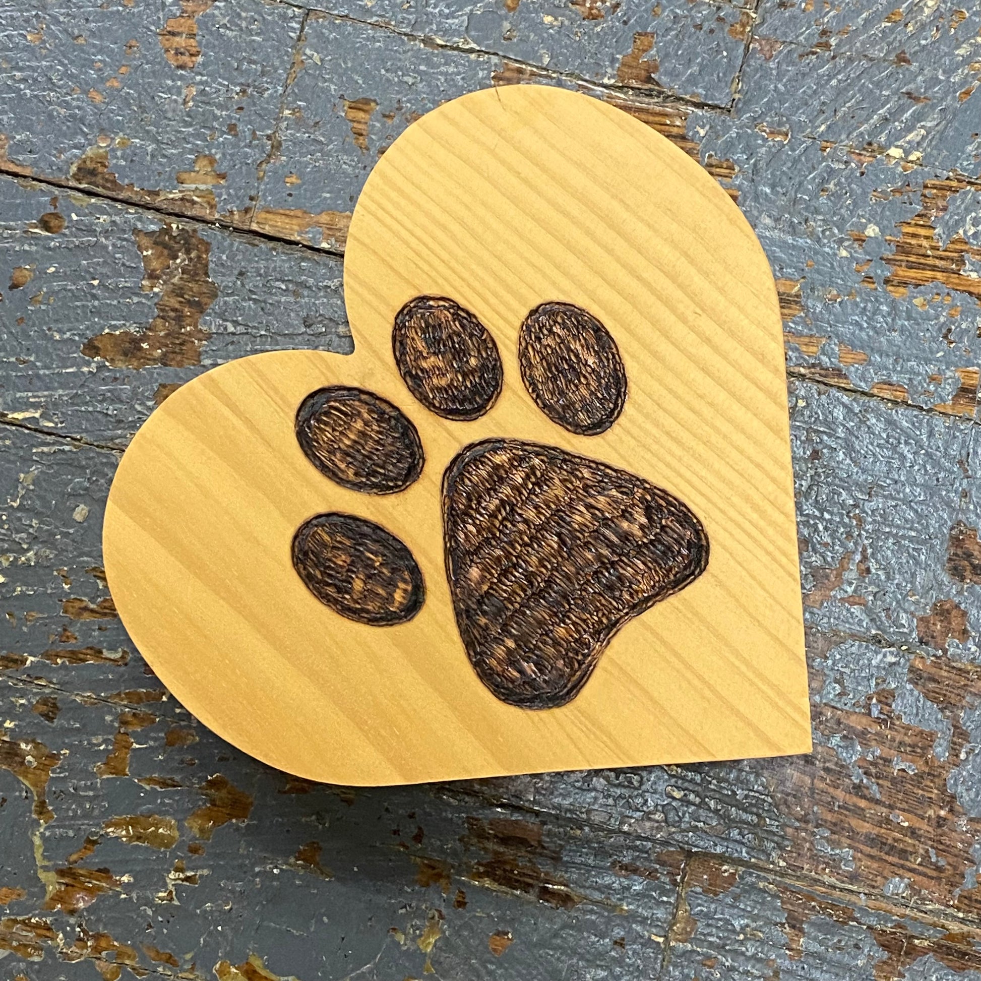 Hand Engraved Wood Heart Dog Cat Pet Paw Large