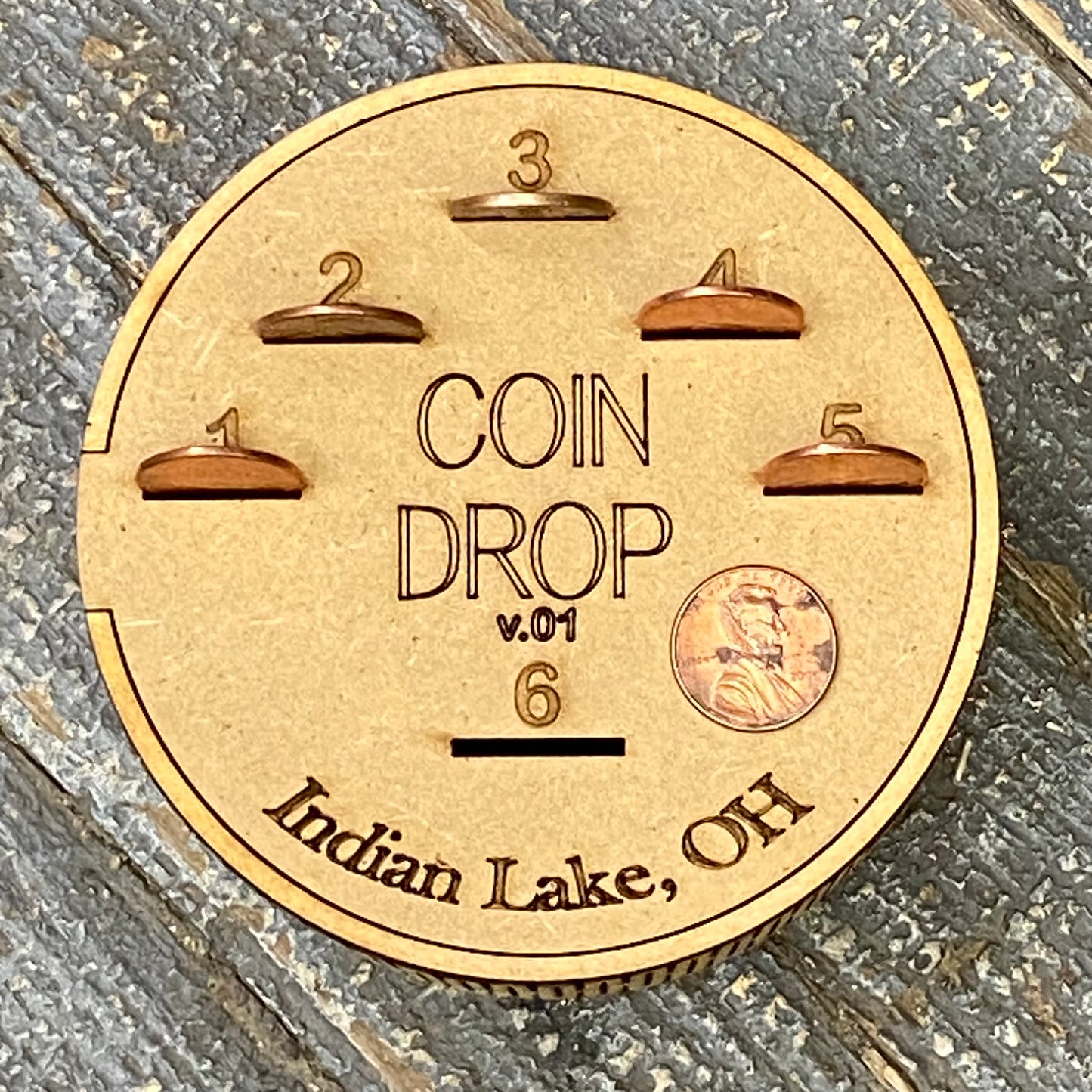 Wooden Coin Drop Tabletop Travel Game Indian Lake