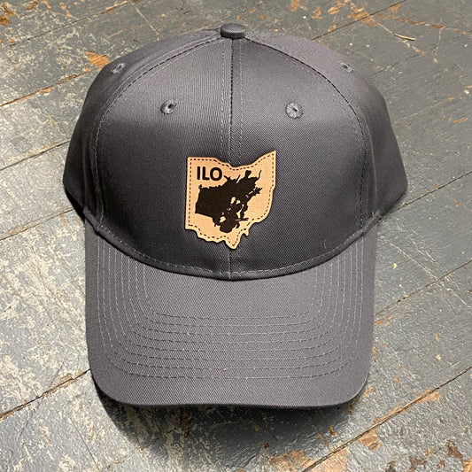 Indian Lake Ohio Map Leather Patch Grey Ball Cap