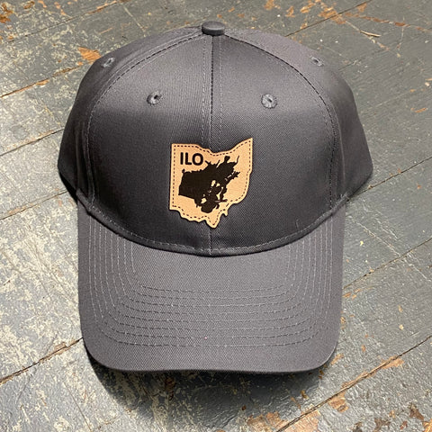 Indian Lake Ohio Map Leather Patch Grey Ball Cap