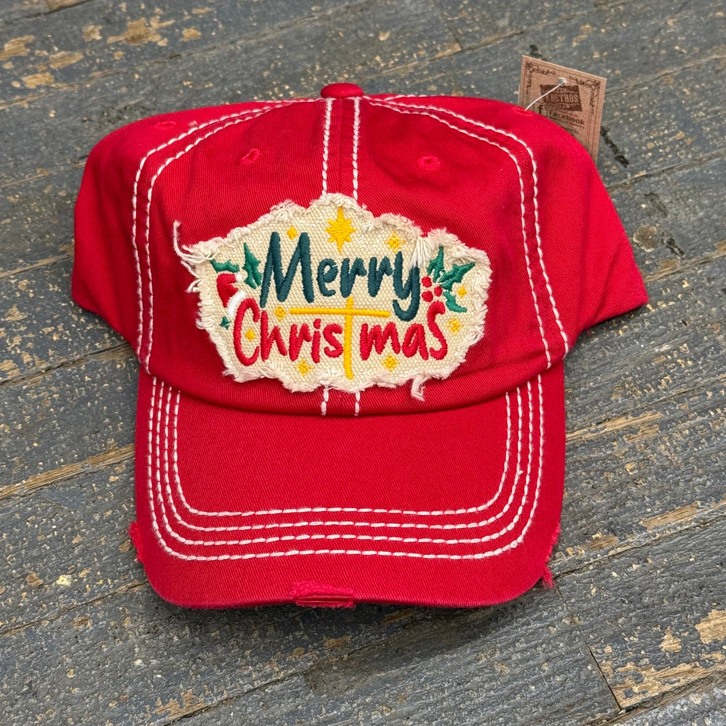 Merry Christmas Patch Rugged Red Embroidered Ball Cap