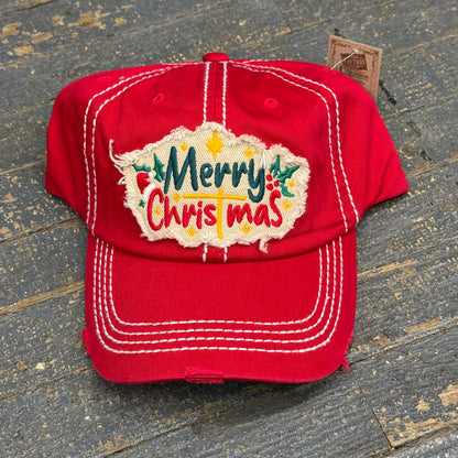 Merry Christmas Patch Rugged Red Embroidered Ball Cap