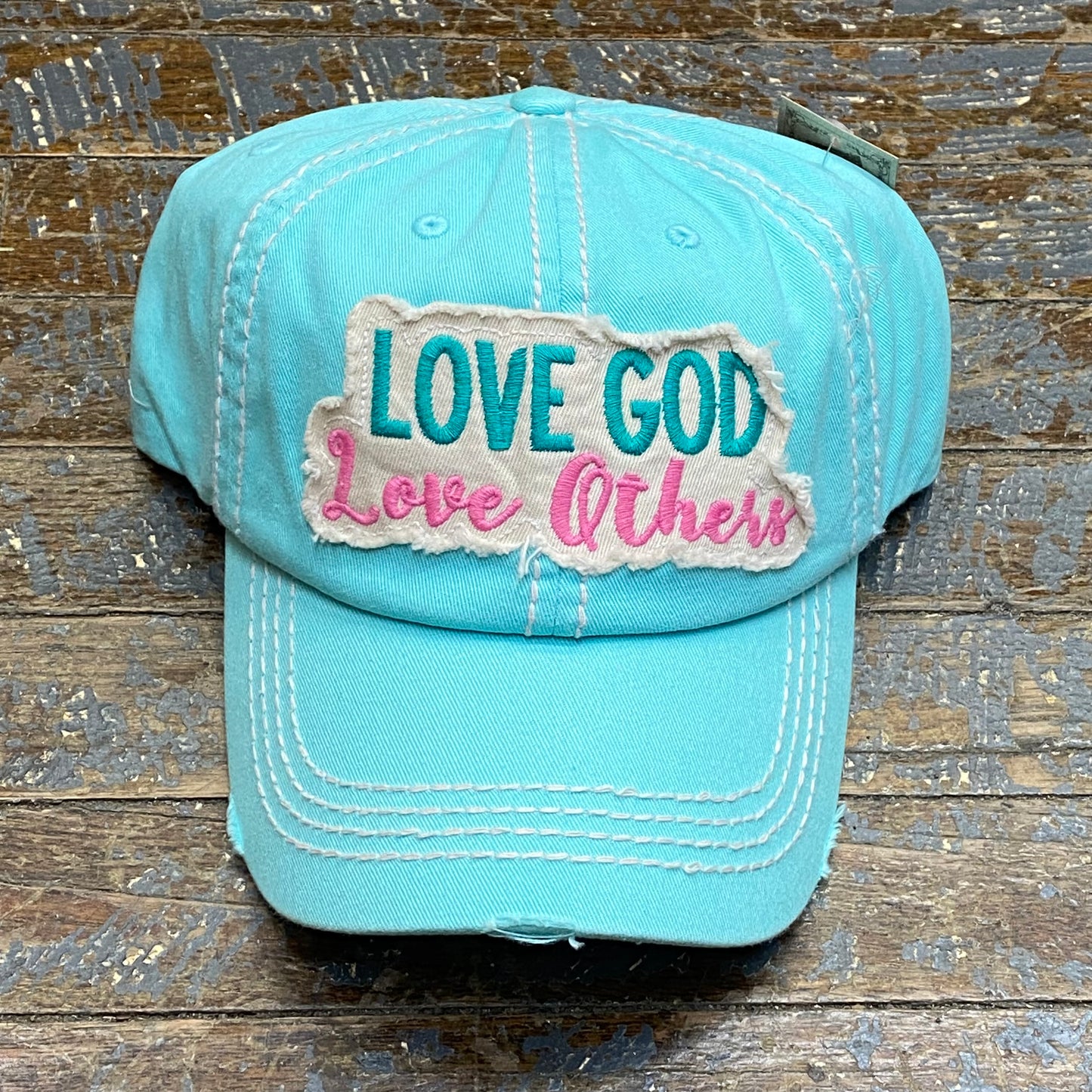 Love God Love Others Rugged Aqua Blue Embroidered Ball Cap