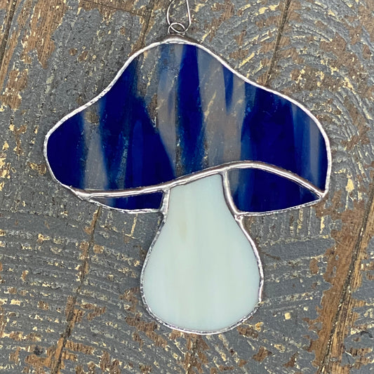 Stained Glass Sun Catcher Ornament Mushroom Small Blue