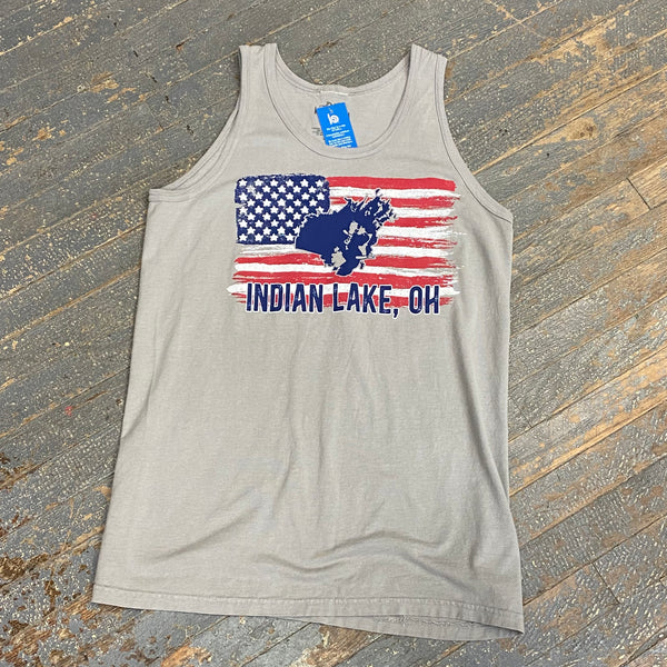 Indian Lake Ohio Map American Flag Grey Graphic Designer Tank