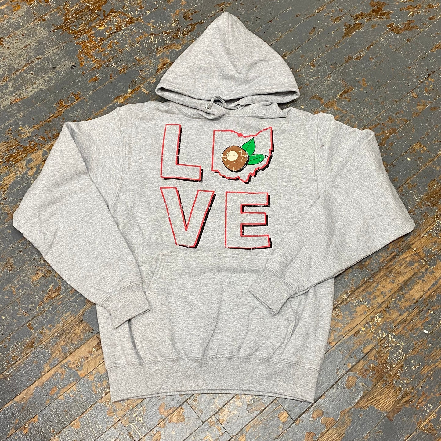 Ohio LOVE Buckeye Grey Graphic Designer Long Sleeve Sweatshirt Hoody