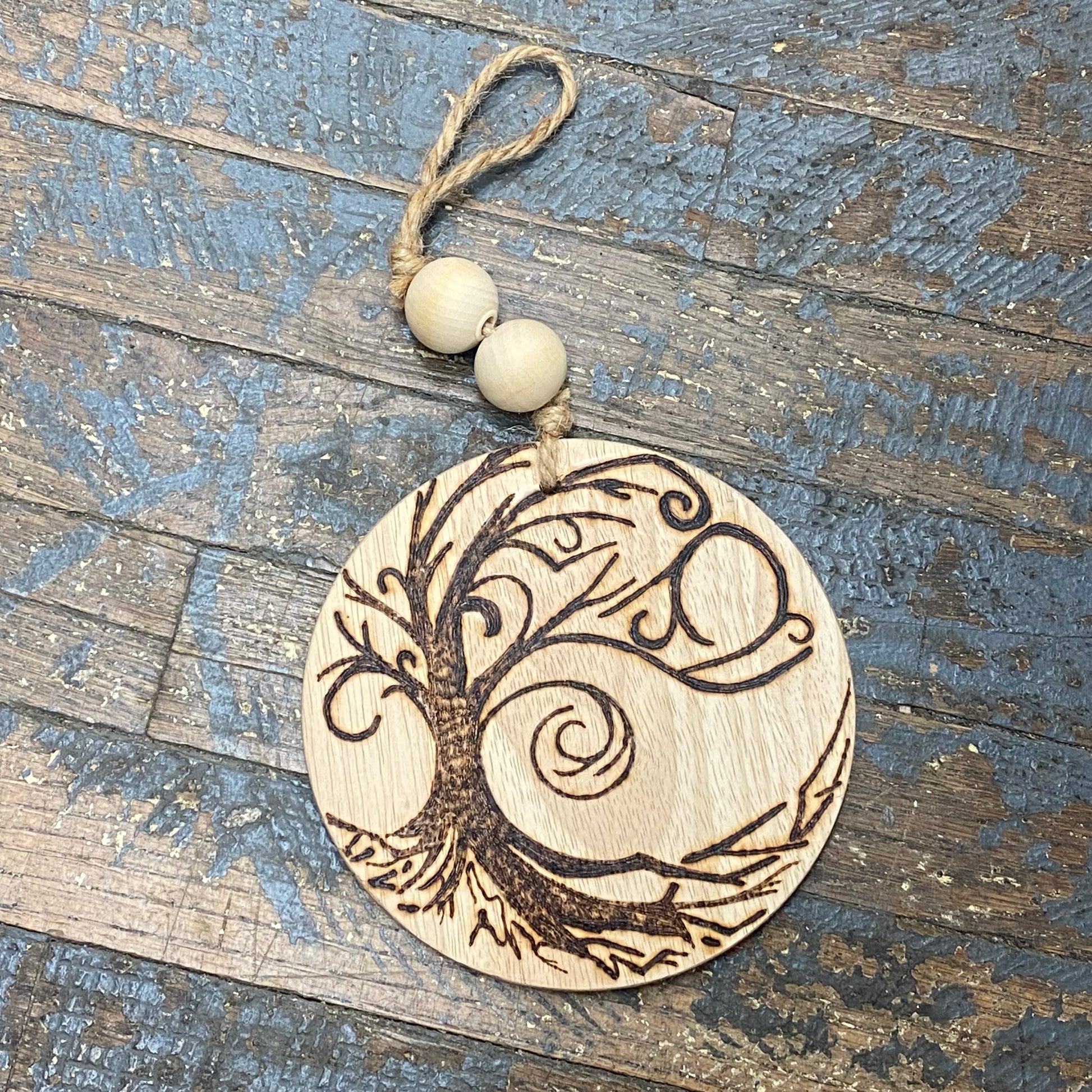 Hand Engraved Wood Ornament Sign Spooky Tree