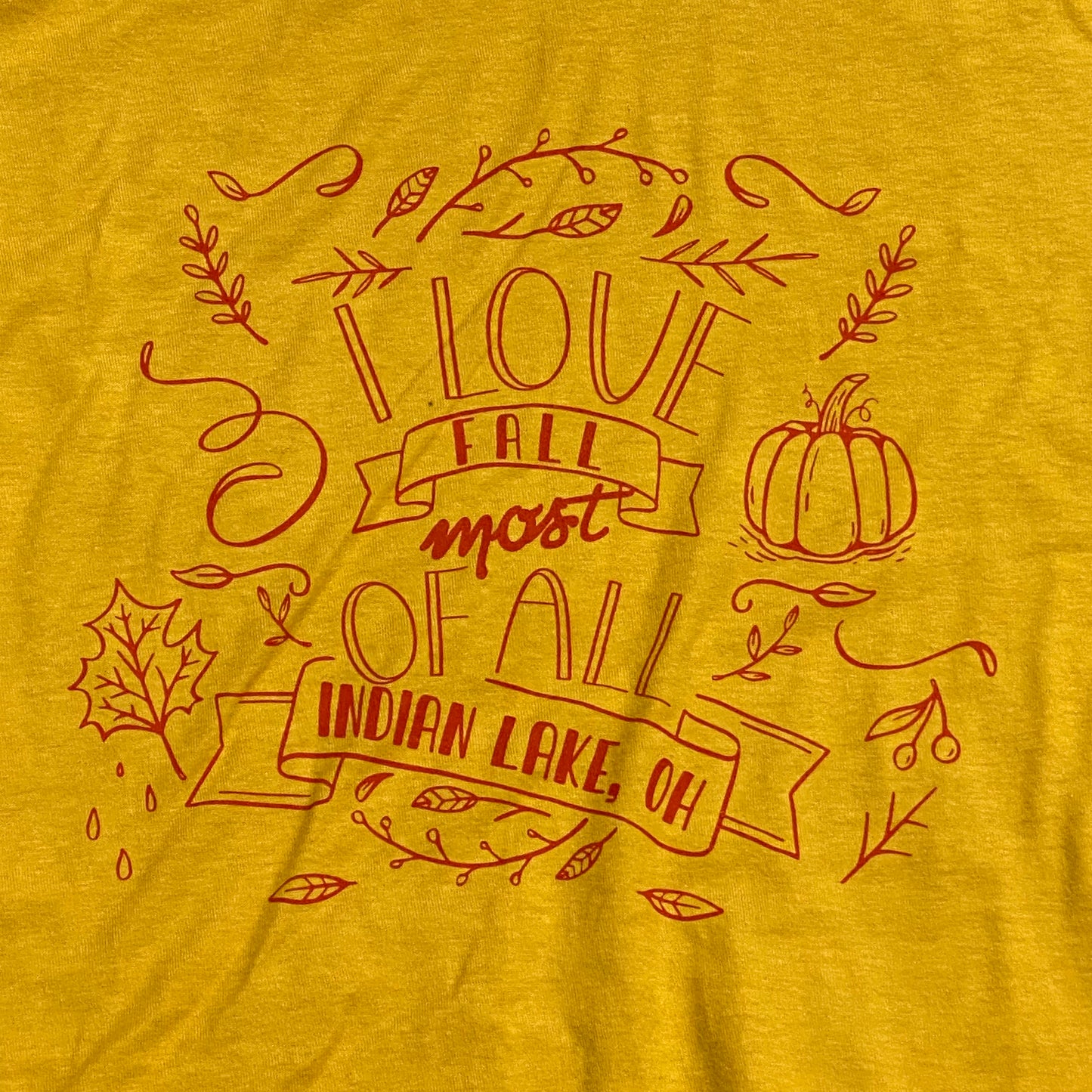 Love Fall Most of All Indian Lake Mustard Yellow Graphic Designer Short Sleeve T-Shirt